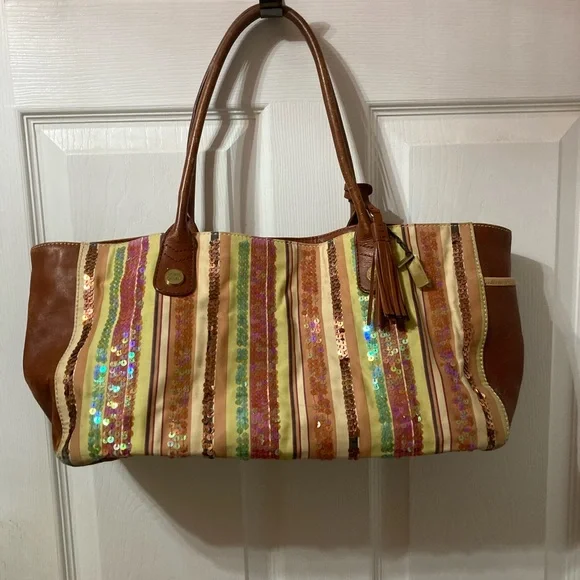 Sigrid Olsen Multicolor Striped Tote with Sequins - Picture 1 of 1